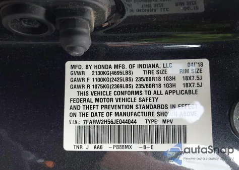 2018 Honda Cr-V Ex z USA, uszkodzony, nr VIN 7FARW2H56JE044044